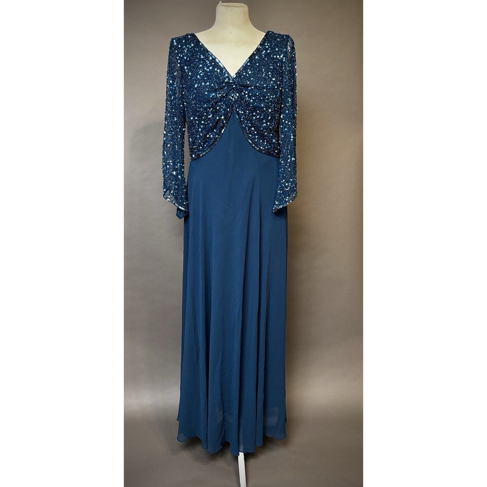 J Kara Womens 3/4 Sleeve Beaded Bodice Gown Dress Sz 8  Teal (6025T Style)